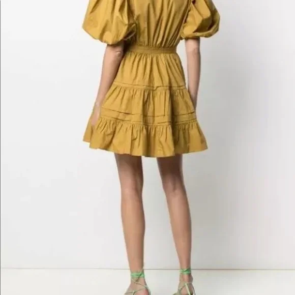 Ulla Johnson Maud Mustard Puff Sleeve Dress 8 - Picture 4 of 10